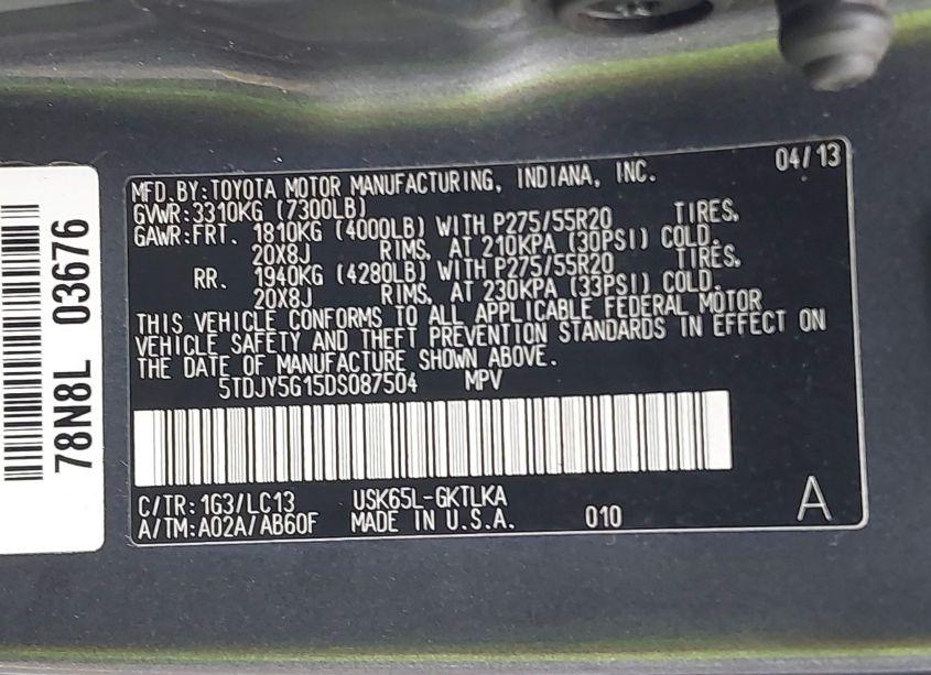 Photo 9 of 2013 Toyota Sequoia LIMITED 5.7L V8 (VIN 5TDJY5G15DS087504)