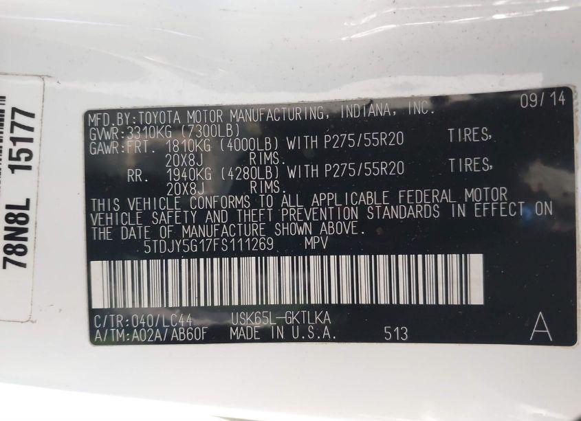 Photo 9 of 2015 Toyota Sequoia LIMITED 5.7L V8 (VIN 5TDJY5G17FS111269)