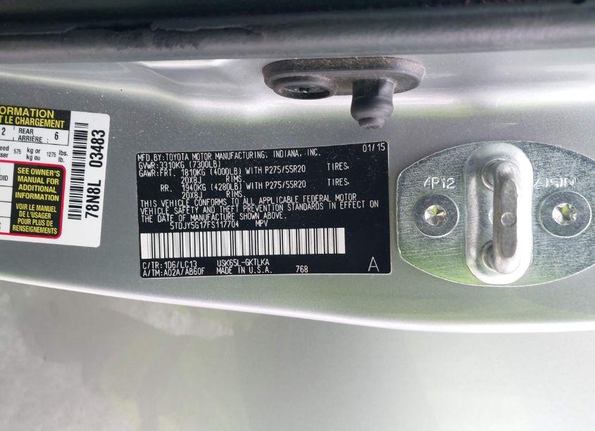 Photo 9 of 2015 Toyota Sequoia LIMITED 5.7L V8 (VIN 5TDJY5G17FS117704)