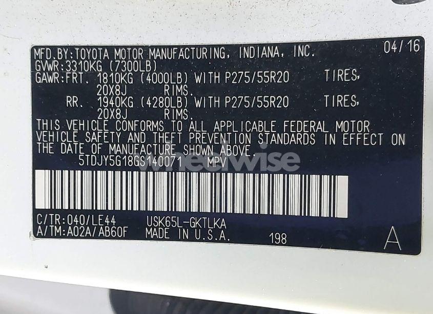 Photo 9 of 2016 Toyota Sequoia LIMITED 5.7L V8 (VIN 5TDJY5G18GS140071)