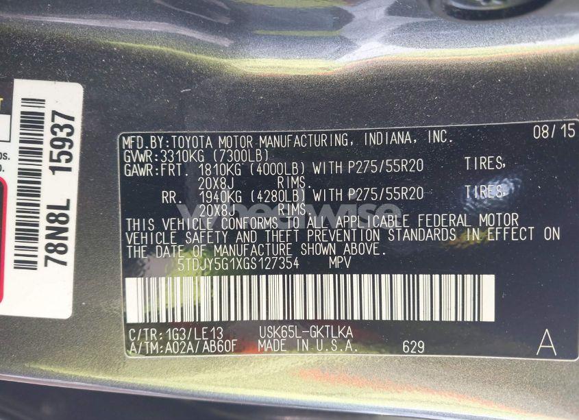 Photo 9 of 2016 Toyota Sequoia LIMITED 5.7L V8 (VIN 5TDJY5G1XGS127354)