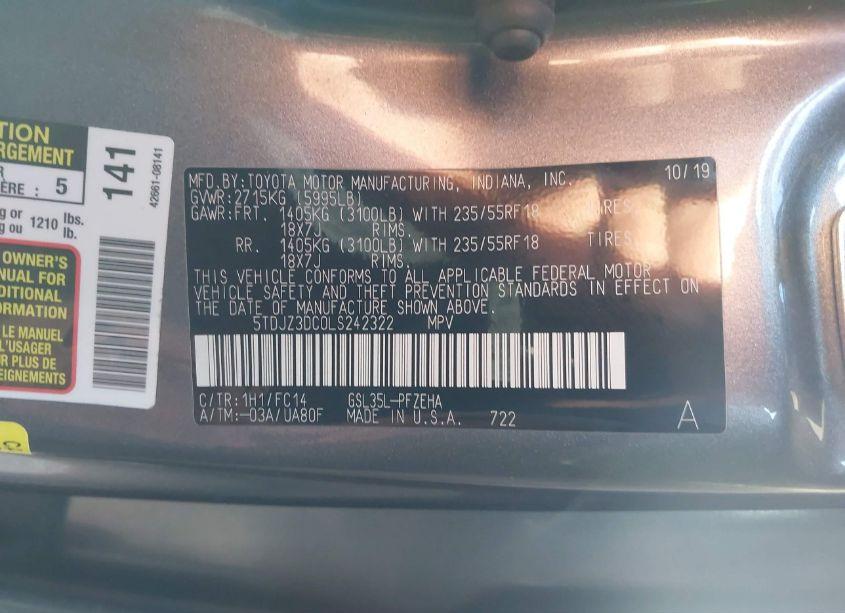 Photo 9 of 2020 Toyota Sienna LE (VIN 5TDJZ3DC0LS242322)