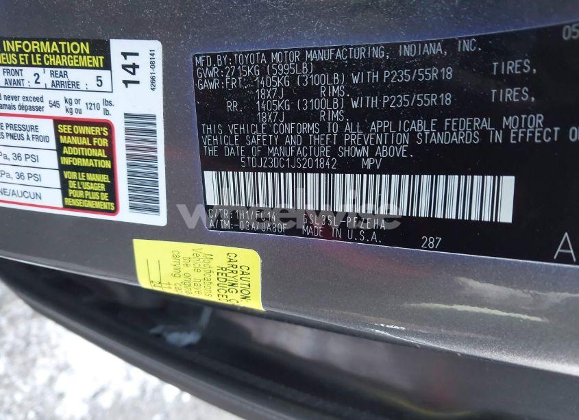 Photo 9 of 2018 Toyota Sienna LE 7 PASSENGER (VIN 5TDJZ3DC1JS201842)