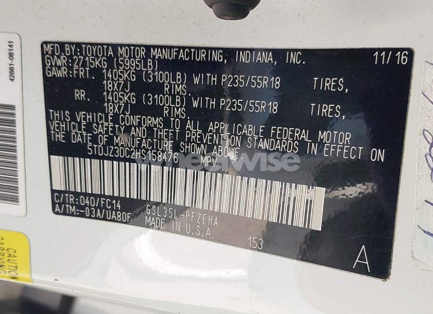 Photo 9 of 2017 Toyota Sienna LE 7 PASSENGER (VIN 5TDJZ3DC2HS158476)