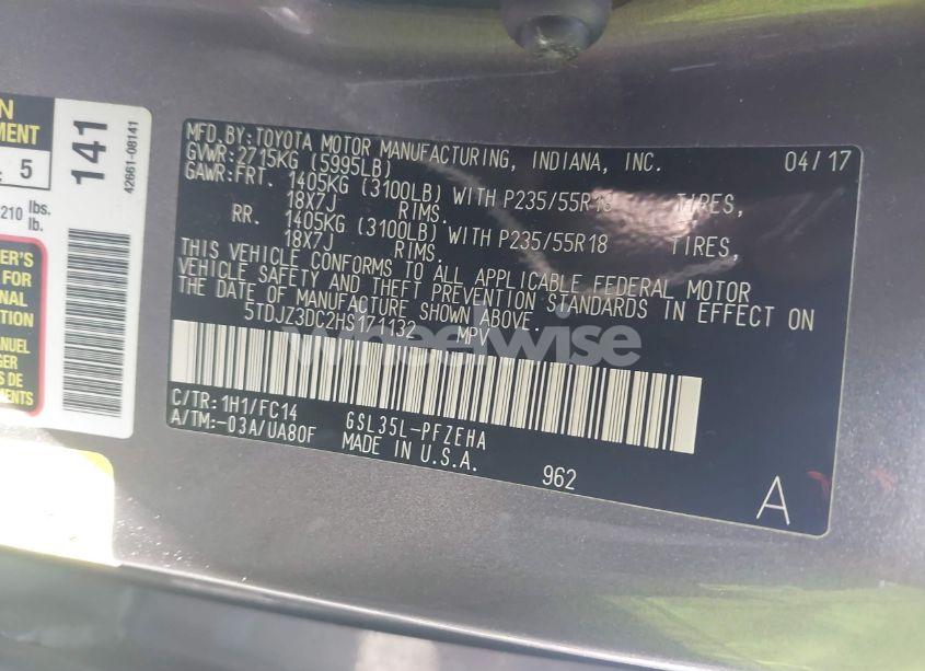 Photo 9 of 2017 Toyota Sienna LE 7 PASSENGER (VIN 5TDJZ3DC2HS171132)