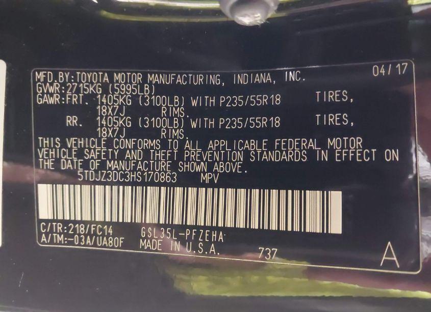 Photo 9 of 2017 Toyota Sienna LE 7 PASSENGER (VIN 5TDJZ3DC3HS170863)