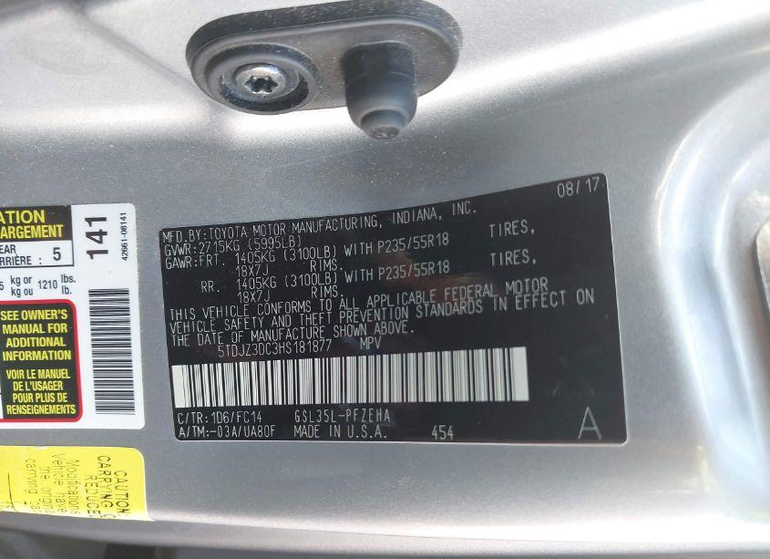 Photo 9 of 2017 Toyota Sienna LE 7 PASSENGER (VIN 5TDJZ3DC3HS181877)