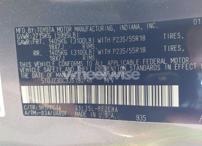 Photo 9 of 2018 Toyota Sienna LE 7 PASSENGER (VIN 5TDJZ3DC3JS190746)