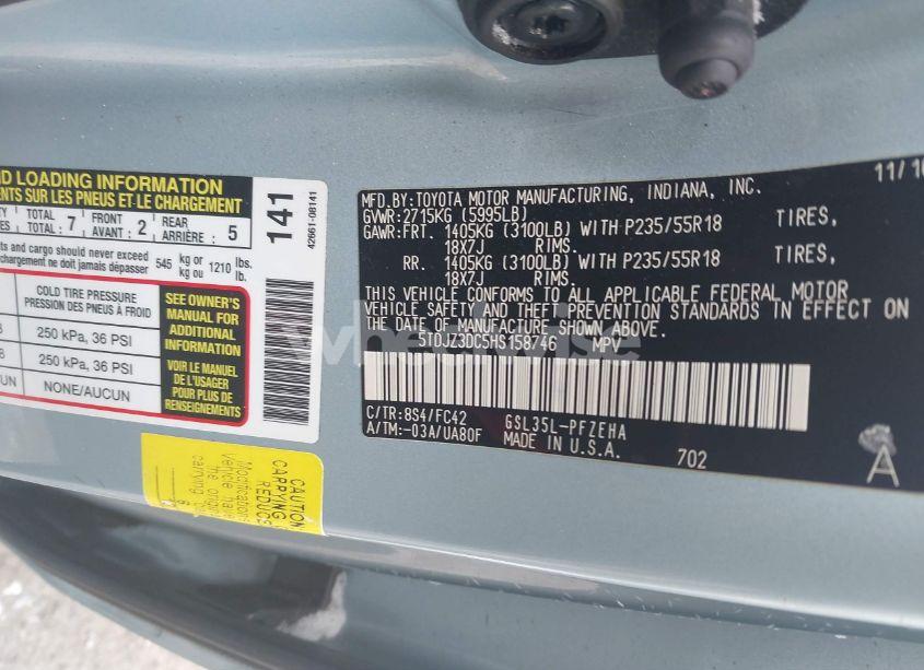 Photo 9 of 2017 Toyota Sienna LE 7 PASSENGER (VIN 5TDJZ3DC5HS158746)