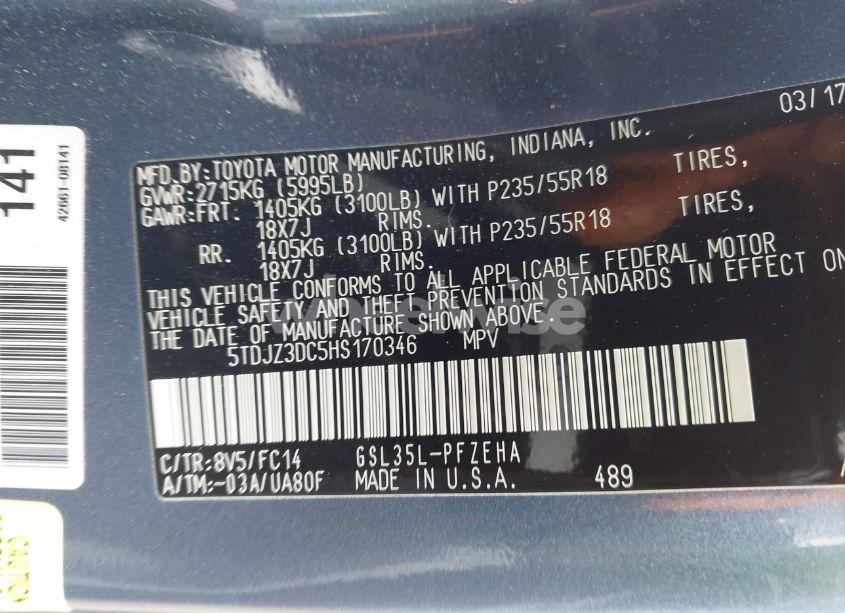 Photo 9 of 2017 Toyota Sienna LE 7 PASSENGER (VIN 5TDJZ3DC5HS170346)