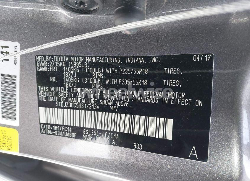 Photo 9 of 2017 Toyota Sienna LE 7 PASSENGER (VIN 5TDJZ3DC5HS173134)