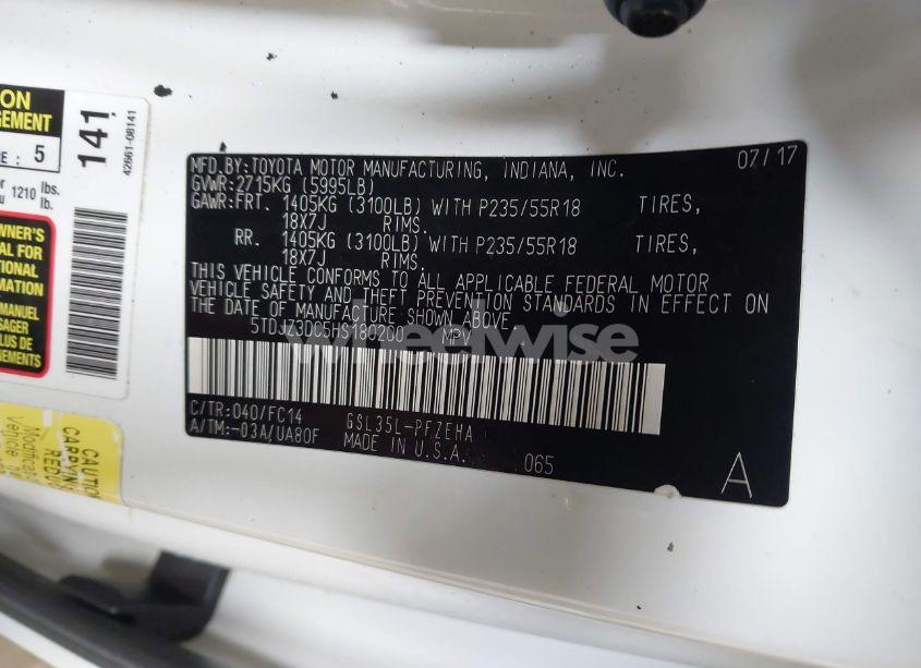 Photo 9 of 2017 Toyota Sienna LE 7 PASSENGER (VIN 5TDJZ3DC5HS180200)