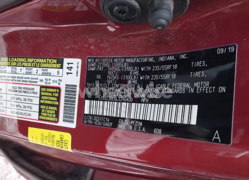 Photo 9 of 2020 Toyota Sienna LE (VIN 5TDJZ3DC6LS240400)