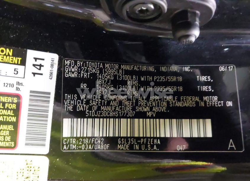 Photo 9 of 2017 Toyota Sienna LE 7 PASSENGER (VIN 5TDJZ3DC8HS177307)