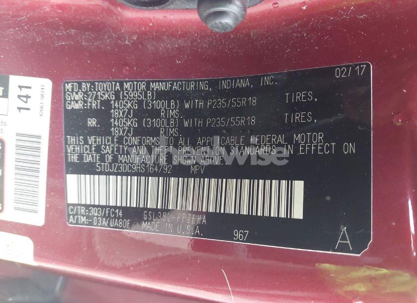 Photo 9 of 2017 Toyota Sienna LE 7 PASSENGER (VIN 5TDJZ3DC9HS164792)