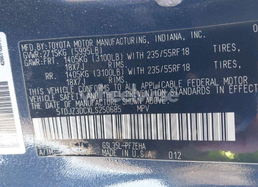 Photo 9 of 2020 Toyota Sienna LE (VIN 5TDJZ3DCXLS250685)