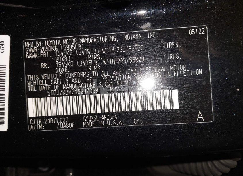 Photo 9 of 2022 Toyota Highlander XSE (VIN 5TDJZRBH2NS217359)