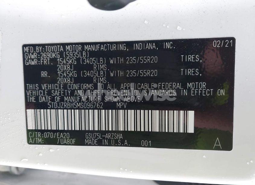 Photo 9 of 2021 Toyota Highlander XSE (VIN 5TDJZRBH5MS096762)