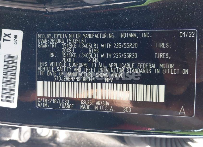 Photo 9 of 2022 Toyota Highlander XSE (VIN 5TDJZRBH7NS188344)