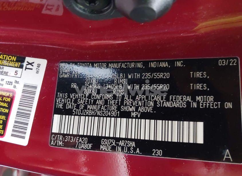 Photo 9 of 2022 Toyota Highlander XSE (VIN 5TDJZRBH7NS204901)