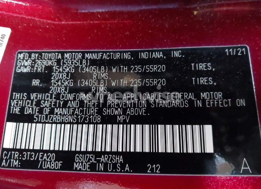 Photo 9 of 2022 Toyota Highlander XSE (VIN 5TDJZRBH8NS173108)