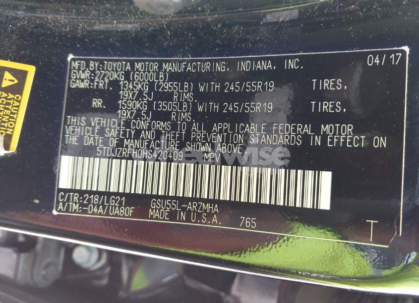 Photo 9 of 2017 Toyota Highlander SE (VIN 5TDJZRFH0HS420409)