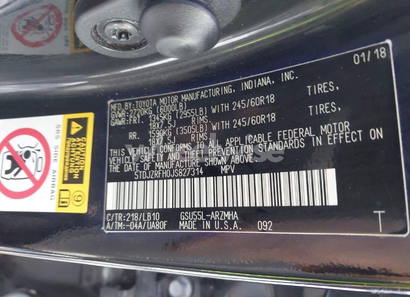 Photo 9 of 2018 Toyota Highlander XLE (VIN 5TDJZRFH0JS827314)