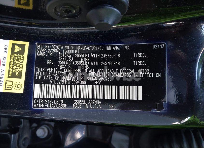 Photo 9 of 2017 Toyota Highlander XLE (VIN 5TDJZRFH1HS394399)