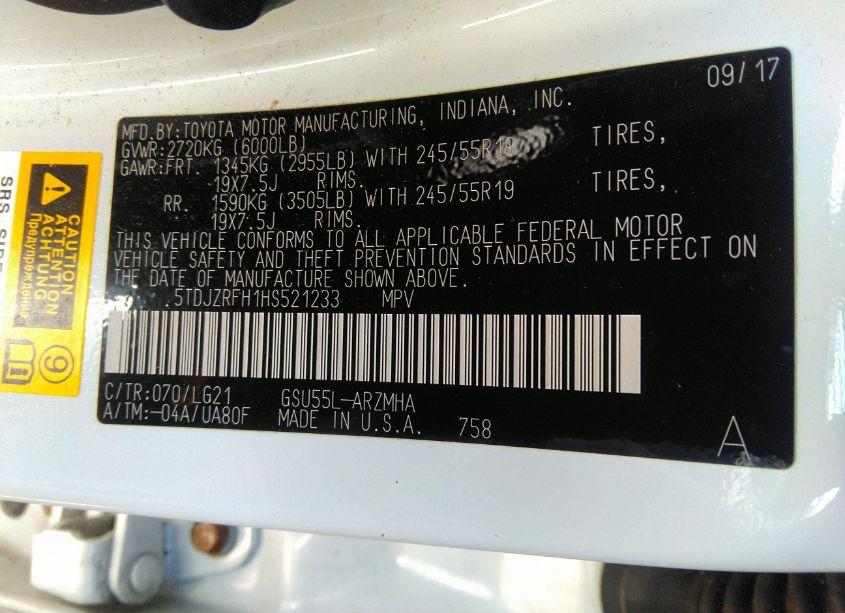 Photo 9 of 2017 Toyota Highlander SE (VIN 5TDJZRFH1HS521233)