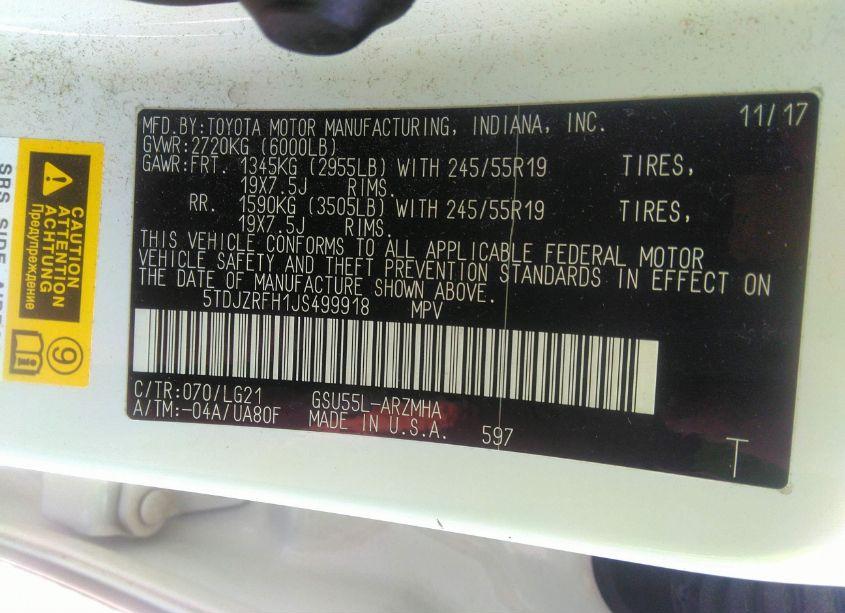 Photo 9 of 2018 Toyota Highlander SE (VIN 5TDJZRFH1JS499918)