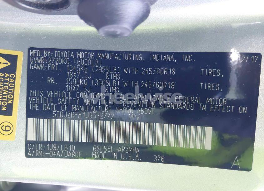 Photo 9 of 2018 Toyota Highlander XLE (VIN 5TDJZRFH1JS532772)