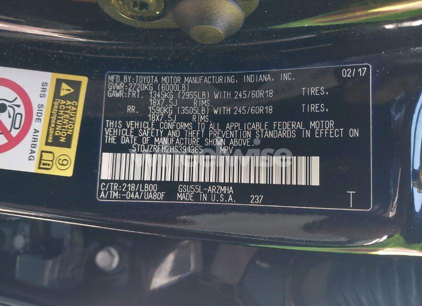 Photo 9 of 2017 Toyota Highlander XLE (VIN 5TDJZRFH2HS391365)