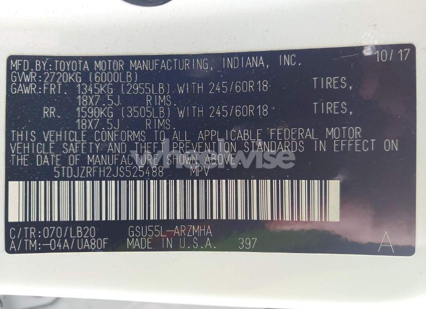 Photo 9 of 2018 Toyota Highlander XLE (VIN 5TDJZRFH2JS525488)