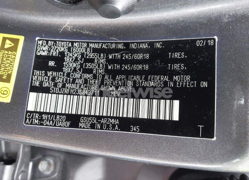 Photo 9 of 2018 Toyota Highlander XLE (VIN 5TDJZRFH2JS843711)