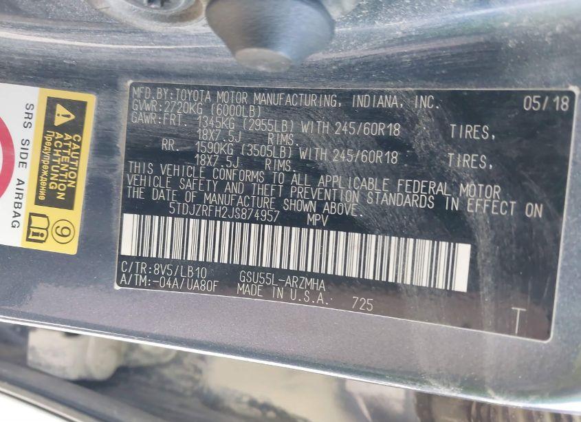 Photo 9 of 2018 Toyota Highlander XLE (VIN 5TDJZRFH2JS874957)