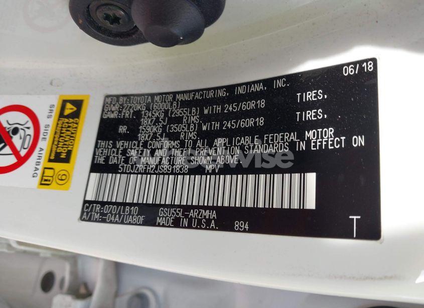 Photo 9 of 2018 Toyota Highlander XLE (VIN 5TDJZRFH2JS891838)