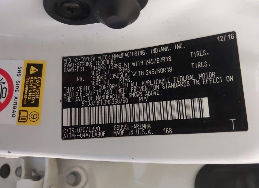 Photo 9 of 2017 Toyota Highlander XLE (VIN 5TDJZRFH3HS368760)