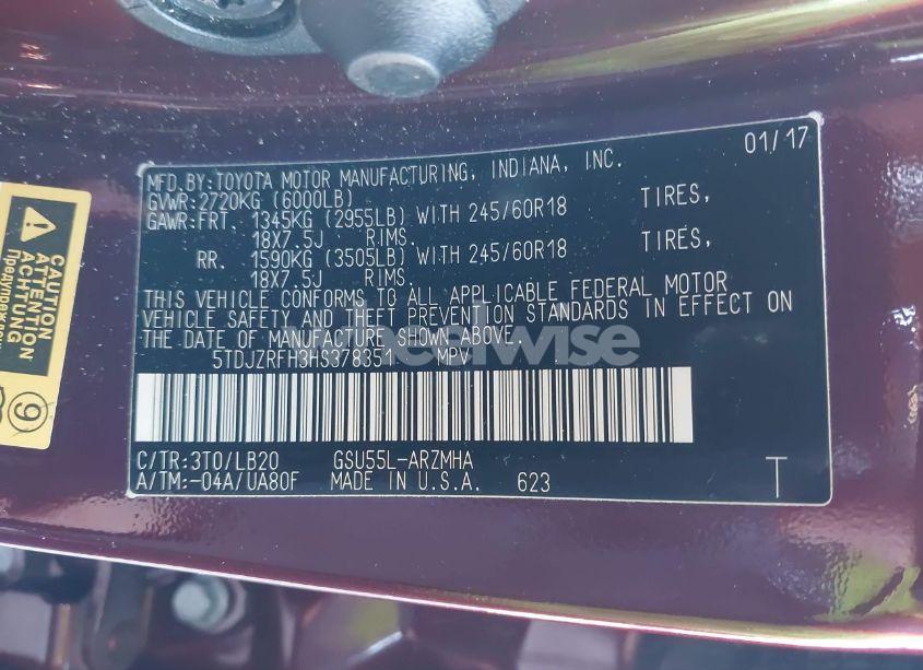 Photo 9 of 2017 Toyota Highlander XLE (VIN 5TDJZRFH3HS378351)