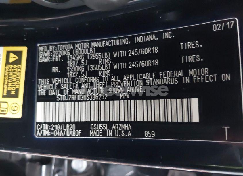 Photo 9 of 2017 Toyota Highlander XLE (VIN 5TDJZRFH3HS396252)