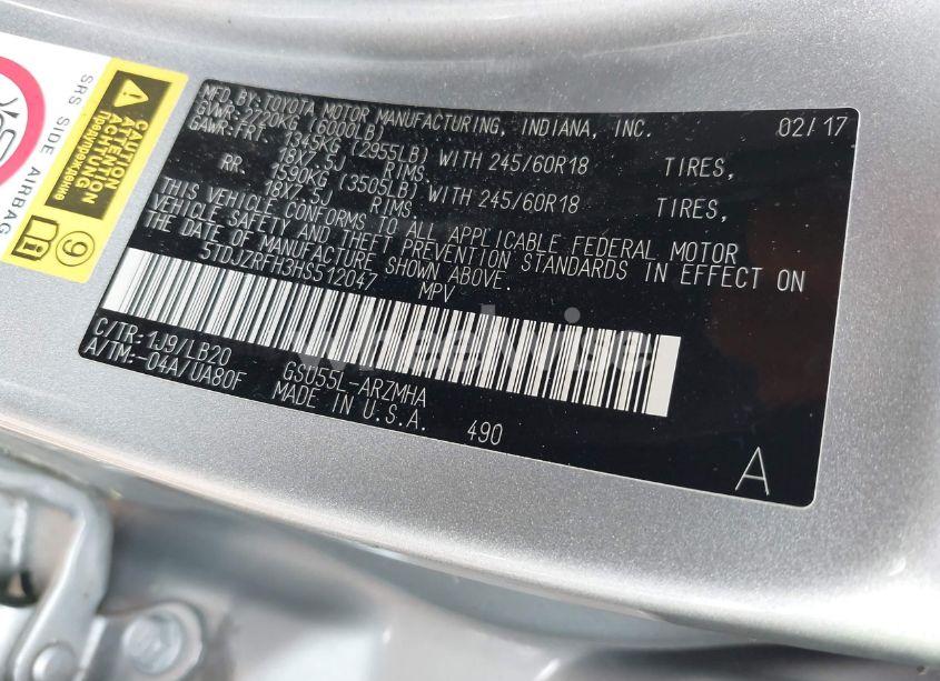 Photo 9 of 2017 Toyota Highlander XLE (VIN 5TDJZRFH3HS512047)