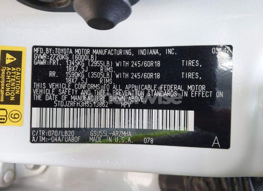 Photo 9 of 2017 Toyota Highlander XLE (VIN 5TDJZRFH3HS513862)