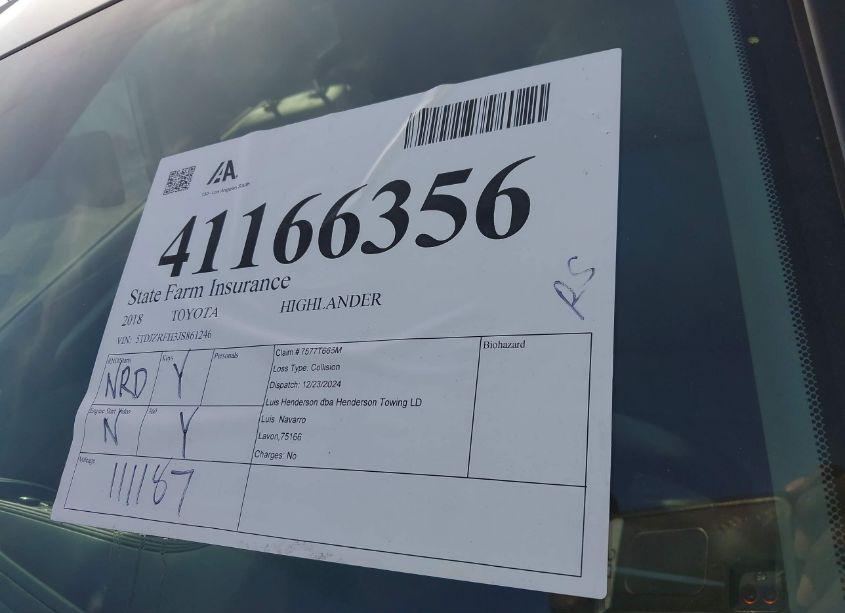 Photo 18 of 2018 Toyota Highlander XLE (VIN 5TDJZRFH3JS861246)