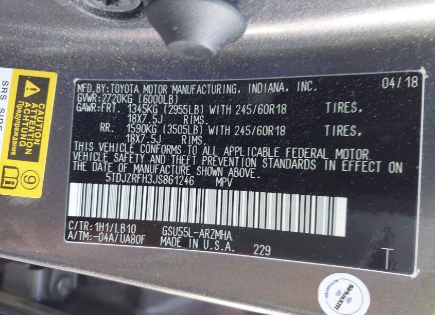 Photo 9 of 2018 Toyota Highlander XLE (VIN 5TDJZRFH3JS861246)