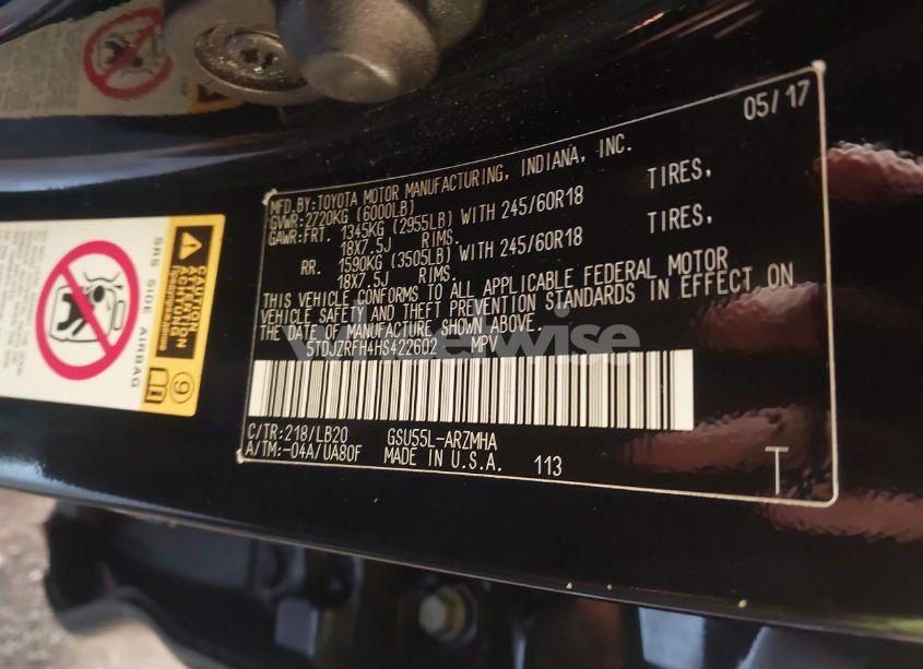 Photo 9 of 2017 Toyota Highlander XLE (VIN 5TDJZRFH4HS422602)