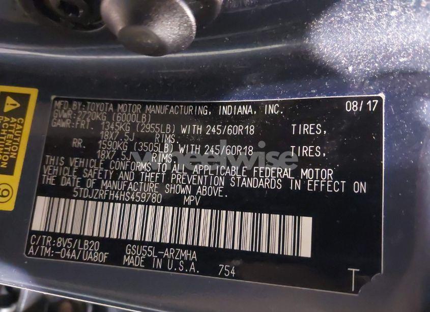 Photo 9 of 2017 Toyota Highlander XLE (VIN 5TDJZRFH4HS459780)