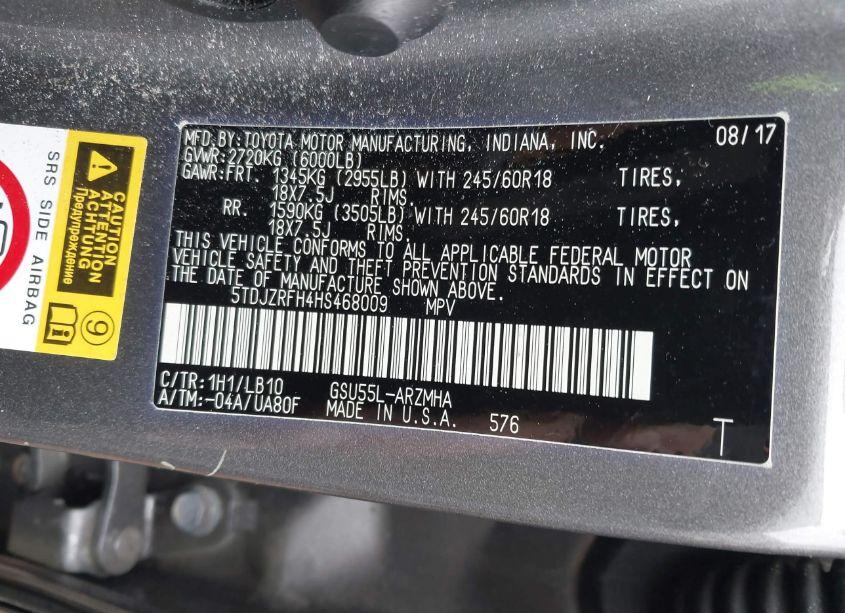 Photo 9 of 2017 Toyota Highlander XLE (VIN 5TDJZRFH4HS468009)