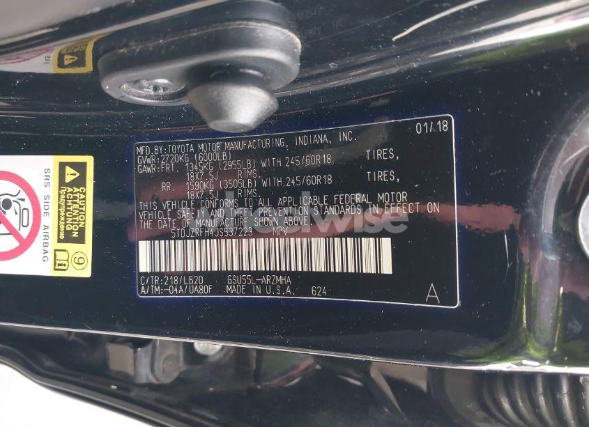 Photo 9 of 2018 Toyota Highlander XLE (VIN 5TDJZRFH4JS537223)