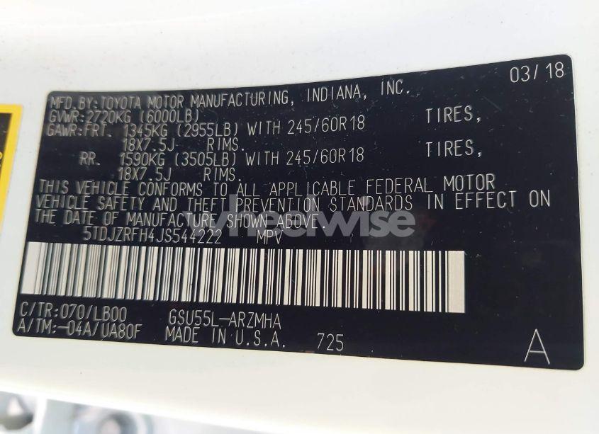 Photo 9 of 2018 Toyota Highlander XLE (VIN 5TDJZRFH4JS544222)