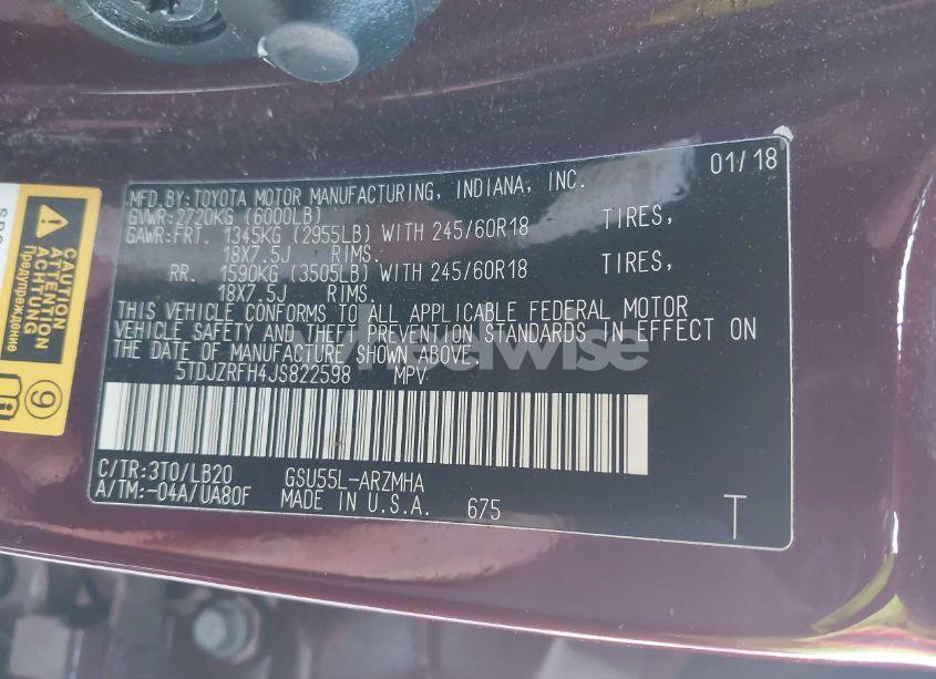 Photo 9 of 2018 Toyota Highlander XLE (VIN 5TDJZRFH4JS822598)