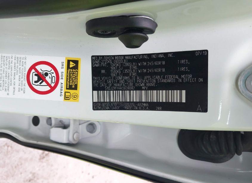 Photo 9 of 2019 Toyota Highlander XLE (VIN 5TDJZRFH4KS608082)